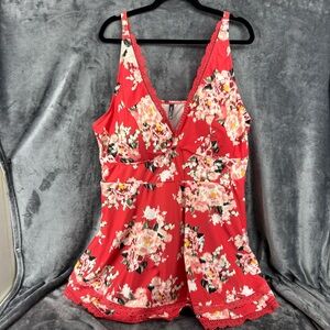 Torrid Plus Swim Dress Coral Floral Lace Trim Wireless Bathing Suit Size 4 4X